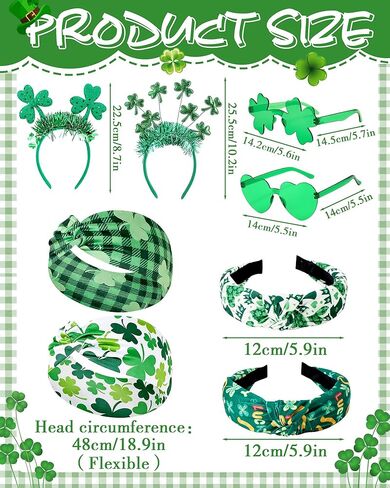 St. Patrick's Day Headband Set, 8 Pcs St Patricks Day Accessories with Green Irish Clover Head Bopper Sunglasses for Lucky Saint Patrick's Day Spring Themed Party in Kuwait