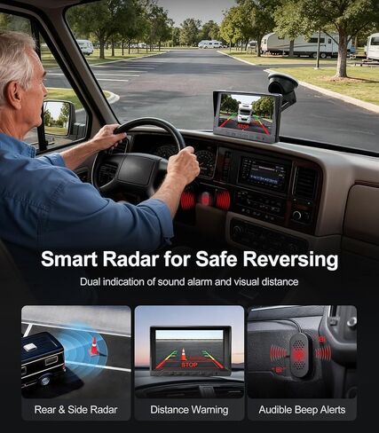 كاميرا احتياطية 1080 بكسل مع أجهزة استشعار احتياطية للتحكم في مسافة ركن السيارة (PDC) + مستشعر رادار للبقع العمياء على الجانب الأيمن، كاميرا احتياطية مع شاشة 7 بوصة للسيارات/الشاحنة/RV/المقطورة (الكاميرا الخلفية + الكاميرا اليمنى) in Kuwait