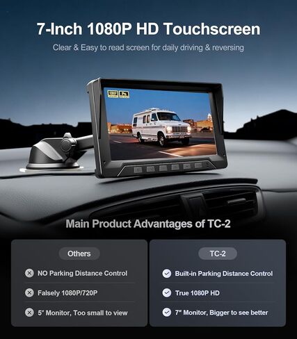 كاميرا احتياطية 1080 بكسل مع أجهزة استشعار احتياطية للتحكم في مسافة ركن السيارة (PDC) + مستشعر رادار للبقع العمياء على الجانب الأيمن، كاميرا احتياطية مع شاشة 7 بوصة للسيارات/الشاحنة/RV/المقطورة (الكاميرا الخلفية + الكاميرا اليمنى) in Kuwait