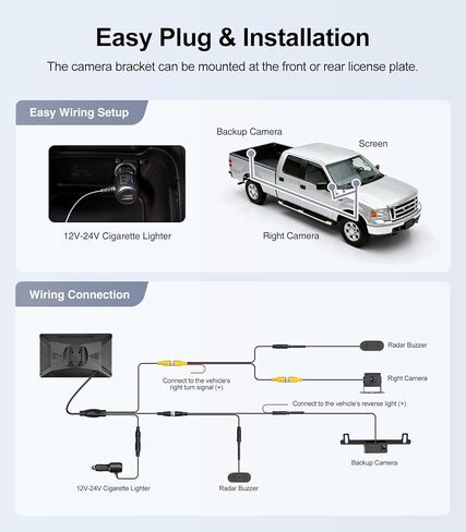 كاميرا احتياطية 1080 بكسل مع أجهزة استشعار احتياطية للتحكم في مسافة ركن السيارة (PDC) + مستشعر رادار للبقع العمياء على الجانب الأيمن، كاميرا احتياطية مع شاشة 7 بوصة للسيارات/الشاحنة/RV/المقطورة (الكاميرا الخلفية + الكاميرا اليمنى) in Kuwait