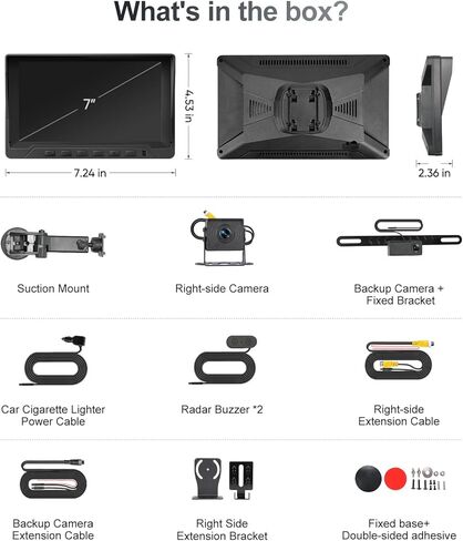 كاميرا احتياطية 1080 بكسل مع أجهزة استشعار احتياطية للتحكم في مسافة ركن السيارة (PDC) + مستشعر رادار للبقع العمياء على الجانب الأيمن، كاميرا احتياطية مع شاشة 7 بوصة للسيارات/الشاحنة/RV/المقطورة (الكاميرا الخلفية + الكاميرا اليمنى) in Kuwait