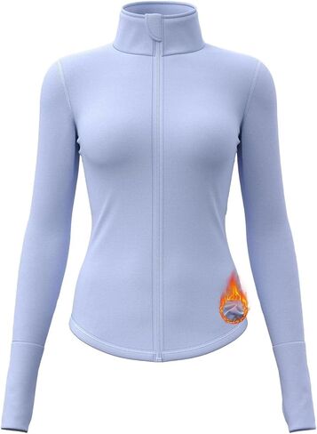 Women's Fleece Lined Workout Jacket Slim Fit Lightweight Running Zip Up Athletic Long Sleeve Top in Kuwait