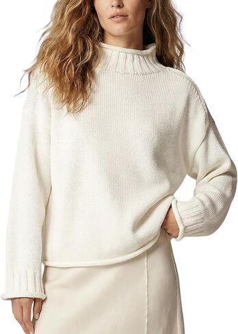 Wyeysyt Women's Oversized Rollneck Sweater Chunky Cable Knit Soft Pullover Sweater Fall Winter Casual Knitwear(Beige-XL) in Saudi Arabia