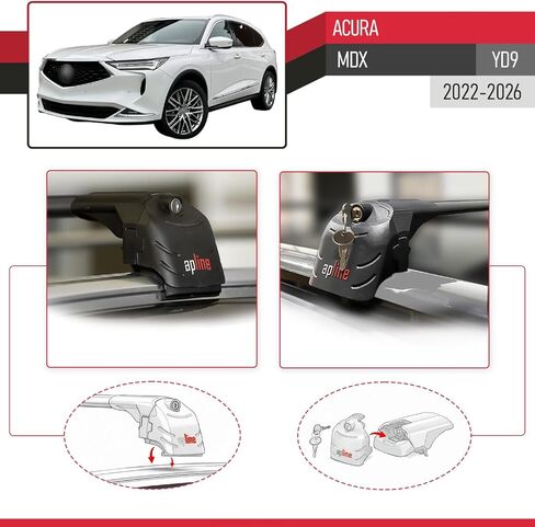 متوافق مع Acura MDX 2022-2026 (YD9) ACE-2 نوع رف سقف السيارة شريط متقاطع قضبان ألومنيوم سوداء in Kuwait