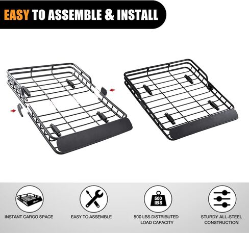 46" x 39" Heavy Duty Roof Rack Rooftop Cargo Carrier Basket,Universal Car Top Luggage Holder roof Rack Fits for SUV and Pick Up Truck,550lb Capacity in Saudi Arabia
