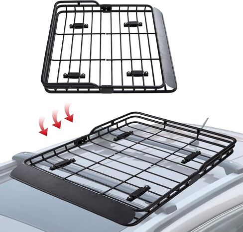 سلة حاملة البضائع على السطح شديدة التحمل مقاس 46 بوصة × 39 بوصة، رف سقف حامل الأمتعة العلوي للسيارة يناسب سيارات الدفع الرباعي والشاحنات، سعة 550 رطل in Kuwait