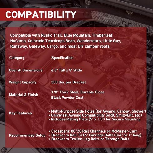 Trailer Roof Rack Bracket Side Mount Kit Compatible with Awning, Teardrop Trailers, Ladders, Campers, RVs, Utility Boxes, Enclosed Trailers, Front Runner Racks, Basket Racks, Rooftop Tents in Kuwait