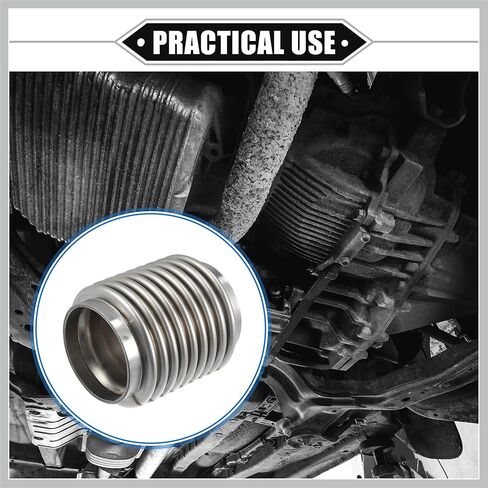 Car Exhaust Flexible Pipe, 63.5x100mm 2.5"x3.94" Exhaust Flex Connector Pipes Bellows Universal for Car Durable Stainless Steel Silver Tone Replacement Car Parts in Saudi Arabia
