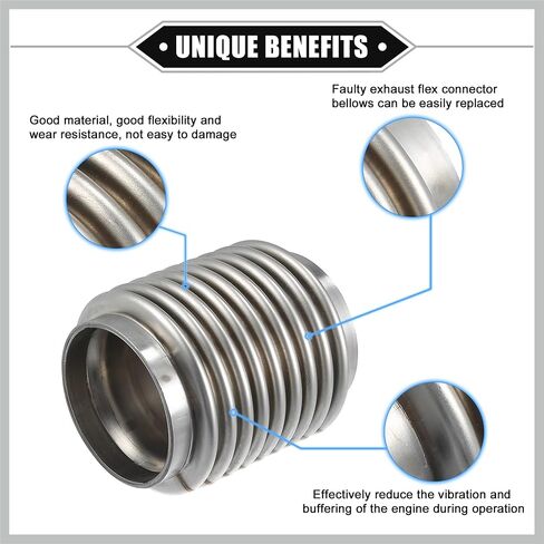 Car Exhaust Flexible Pipe, 63.5x100mm 2.5"x3.94" Exhaust Flex Connector Pipes Bellows Universal for Car Durable Stainless Steel Silver Tone Replacement Car Parts in Saudi Arabia