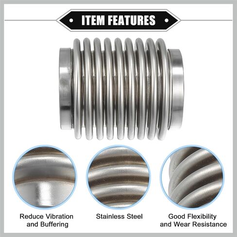 Car Exhaust Flexible Pipe, 63.5x100mm 2.5"x3.94" Exhaust Flex Connector Pipes Bellows Universal for Car Durable Stainless Steel Silver Tone Replacement Car Parts in Saudi Arabia