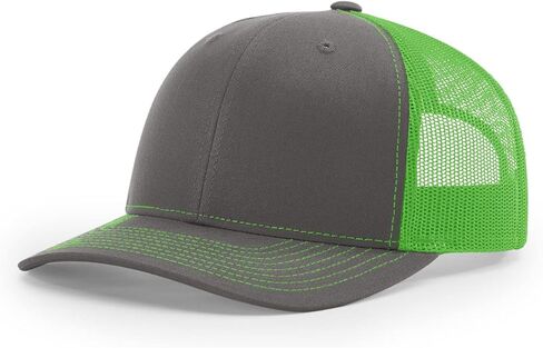 Joe's USA Richardson 112 Trucker Hat - Premium Adjustable Snapback Hats-OSFM-1 Pack-Charcoal/Neon Green in Saudi Arabia