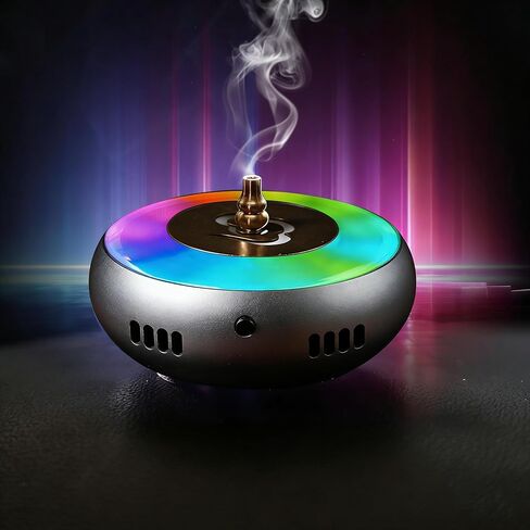 Electric Incense Burner & Essential Oil Diffuser with 5 Modes Smart Flameless Temperature Control Heat - CNC Alu, with RGB Light for Home, Yoga, Meditation, Car with 1 Small Box of Agarwood Chips in Saudi Arabia