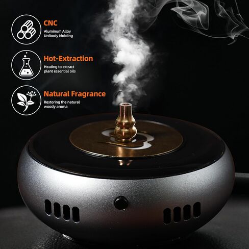Electric Incense Burner & Essential Oil Diffuser with 5 Modes Smart Flameless Temperature Control Heat - CNC Alu, with RGB Light for Home, Yoga, Meditation, Car with 1 Small Box of Agarwood Chips in Saudi Arabia