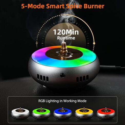 Electric Incense Burner & Essential Oil Diffuser with 5 Modes Smart Flameless Temperature Control Heat - CNC Alu, with RGB Light for Home, Yoga, Meditation, Car with 1 Small Box of Agarwood Chips in Saudi Arabia