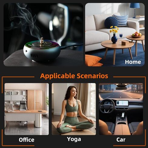 Electric Incense Burner & Essential Oil Diffuser with 5 Modes Smart Flameless Temperature Control Heat - CNC Alu, with RGB Light for Home, Yoga, Meditation, Car with 1 Small Box of Agarwood Chips in Saudi Arabia