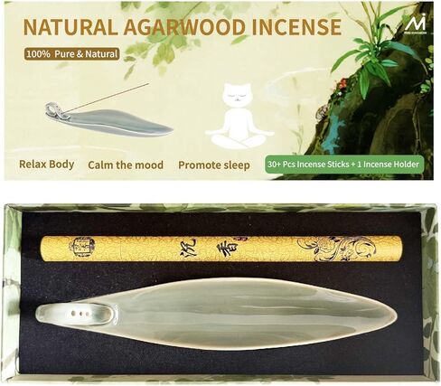 Oud Agarwood Incense Sticks with Holder,Natural Charcoal Free Organic Clean Burning.Premium Quality Oud Sticks(30+Sticks, 8.2 inch),Exquisitely Gift-Boxed for Gift in Saudi Arabia