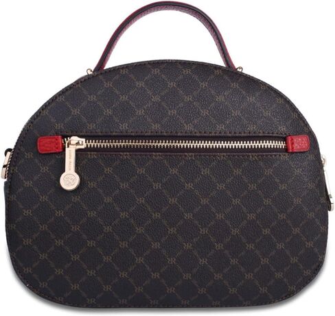 Rioni ST-20503-R Beatrice Dome Double Entry Signature Designer Brown Canvas With Red Leather Trim Small Crossbody Bag Top Handle Handbag in Saudi Arabia