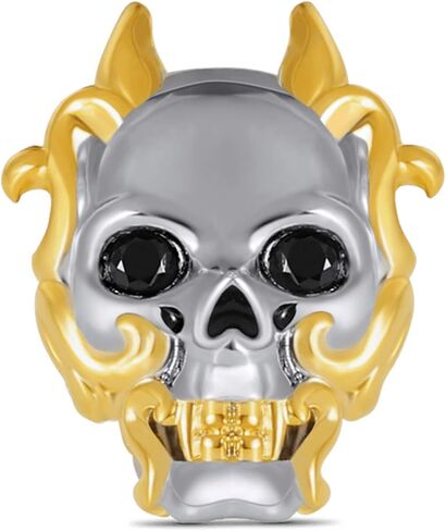 GNOCE Skull Charm Bead Sterling Silver Skull with Golden Halloween Charm Fit Bracelet/Necklace Christmas Gift for Women Wife in Saudi Arabia