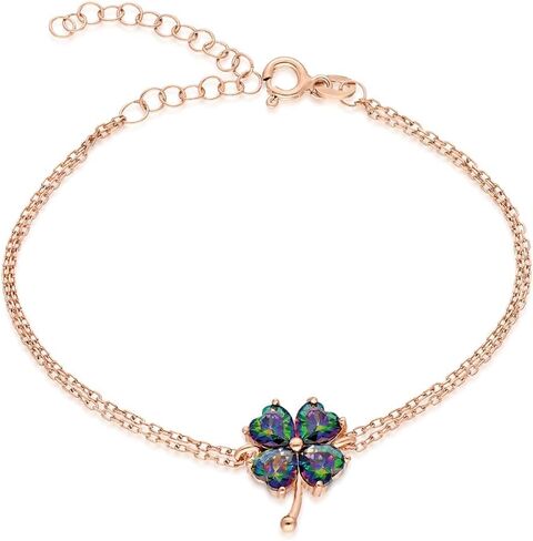 925 Sterling Silver Clover Bracelet with Mystic Topaz Stone for Women in Saudi Arabia