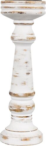 Wooden Spindle Pillar Candle Holder - 12" - Antique White in Saudi Arabia