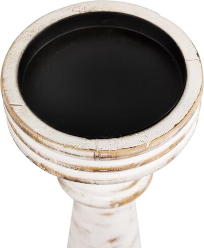 Wooden Spindle Pillar Candle Holder - 12" - Antique White in Saudi Arabia