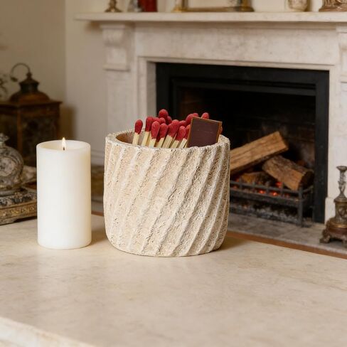 Concrete Match Holder, Decorative Matchbox for Fireplace, Candles, Parlor, Cute Jar for Home Decor Gift, with 2 Match Striker frictions and 10 spare Match es Papers, Matches Not Included in Saudi Arabia