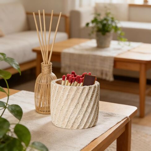 Concrete Match Holder, Decorative Matchbox for Fireplace, Candles, Parlor, Cute Jar for Home Decor Gift, with 2 Match Striker frictions and 10 spare Match es Papers, Matches Not Included in Saudi Arabia