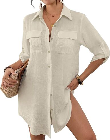 Bsubseach Swimsuit Coverup for Women Bathing Suit Cover Ups Button Down Beach Shirt Dress Summer Vacation Outfits in Saudi Arabia