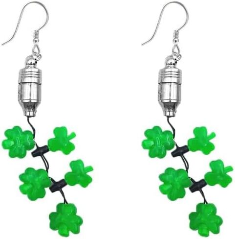Kokoma Irish Shamrock Dangle Earrings Light-Up LED Green Lucky Clover Four Leaf Drop Hook St. Patrick's Day Earrings Holiday Accessories Jewelry Gift for Women in Saudi Arabia