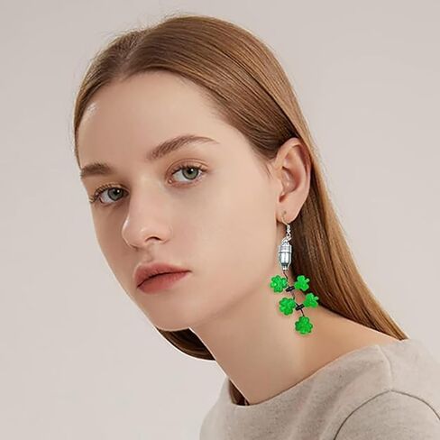 Kokoma Irish Shamrock Dangle Earrings Light-Up LED Green Lucky Clover Four Leaf Drop Hook St. Patrick's Day Earrings Holiday Accessories Jewelry Gift for Women in Saudi Arabia