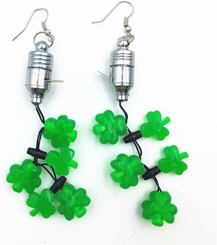 Kokoma Irish Shamrock Dangle Earrings Light-Up LED Green Lucky Clover Four Leaf Drop Hook St. Patrick's Day Earrings Holiday Accessories Jewelry Gift for Women in Saudi Arabia