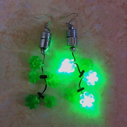 Kokoma Irish Shamrock Dangle Earrings Light-Up LED Green Lucky Clover Four Leaf Drop Hook St. Patrick's Day Earrings Holiday Accessories Jewelry Gift for Women in Saudi Arabia