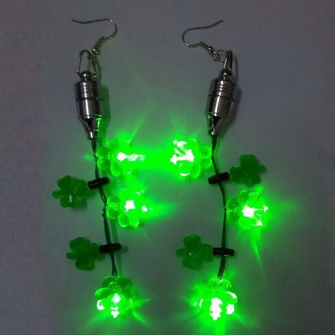 Kokoma Irish Shamrock Dangle Earrings Light-Up LED Green Lucky Clover Four Leaf Drop Hook St. Patrick's Day Earrings Holiday Accessories Jewelry Gift for Women in Saudi Arabia