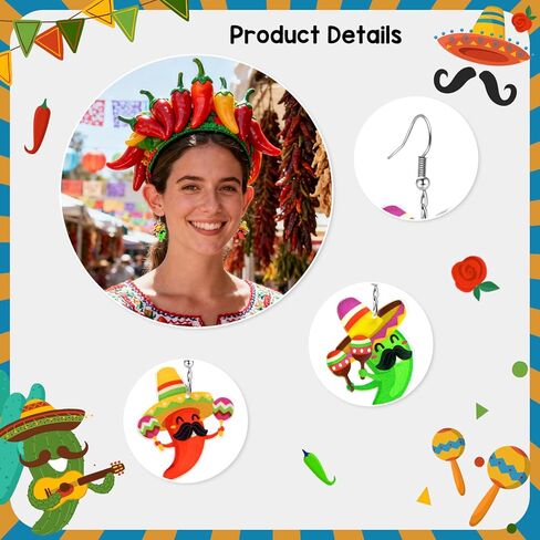 Cinco De Mayo Earrings for Women Sombrero Hat Chili Cactus Earrings Mexican Straw Hat Outfit Costume Jewelry in Kuwait