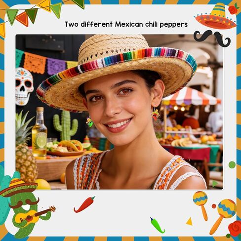 Cinco De Mayo Earrings for Women Sombrero Hat Chili Cactus Earrings Mexican Straw Hat Outfit Costume Jewelry in Kuwait