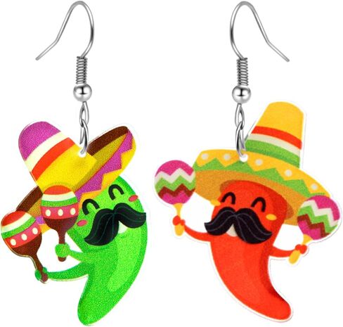 Cinco De Mayo Earrings for Women Sombrero Hat Chili Cactus Earrings Mexican Straw Hat Outfit Costume Jewelry in Saudi Arabia