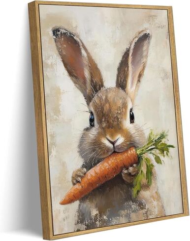 Framed Vintage Easter Bunny Wall Art Neutral Easter Rabbit Carrot Spring Picture Wall Decor Animal Cottagecore Poster Print for Nursery Kids Room Living Room Bedroom 12x16in in Saudi Arabia