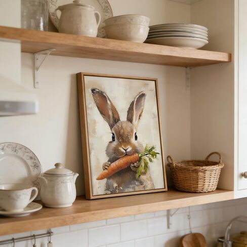 Framed Vintage Easter Bunny Wall Art Neutral Easter Rabbit Carrot Spring Picture Wall Decor Animal Cottagecore Poster Print for Nursery Kids Room Living Room Bedroom 12x16in in Saudi Arabia