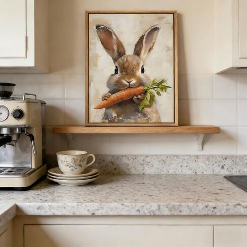 Framed Vintage Easter Bunny Wall Art Neutral Easter Rabbit Carrot Spring Picture Wall Decor Animal Cottagecore Poster Print for Nursery Kids Room Living Room Bedroom 12x16in in Saudi Arabia