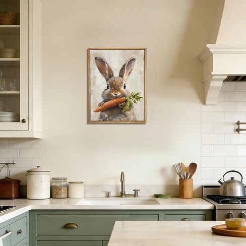 Framed Vintage Easter Bunny Wall Art Neutral Easter Rabbit Carrot Spring Picture Wall Decor Animal Cottagecore Poster Print for Nursery Kids Room Living Room Bedroom 12x16in in Saudi Arabia