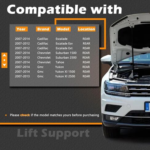 2PCS 22.82IN Rear Liftgate Lift Support Struts Gas Compatible with 07-14 Escalade / 07-12 Escalade ESV EXT - 07-14 Suburban 1500 Tahoe / 07-13 Suburban 2500-07-14 Yukon XL 1500/07-13 Yukon XL 2500 in Saudi Arabia