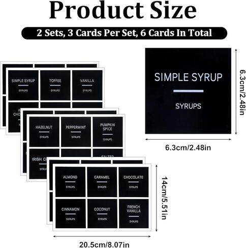 36 Pcs Coffee Syrup Labels, 2.5" x 2.5" Coffee Bar Organization Labels Black Waterproof PVC Stickers for Syrup Dispenser Drinking Glass Bottles in Kuwait