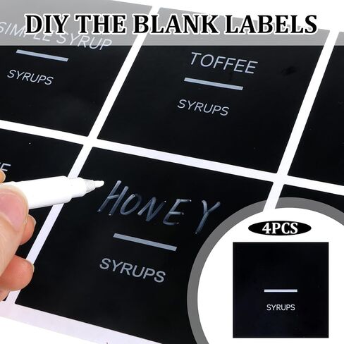 36 Pcs Coffee Syrup Labels, 2.5" x 2.5" Coffee Bar Organization Labels Black Waterproof PVC Stickers for Syrup Dispenser Drinking Glass Bottles in Kuwait