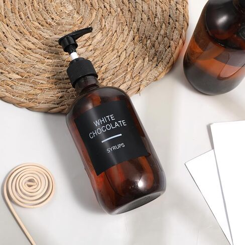 36 Pcs Coffee Syrup Labels, 2.5" x 2.5" Coffee Bar Organization Labels Black Waterproof PVC Stickers for Syrup Dispenser Drinking Glass Bottles in Kuwait