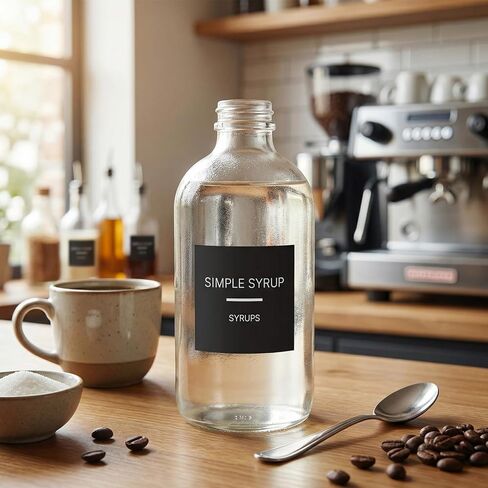 36 Pcs Coffee Syrup Labels, 2.5" x 2.5" Coffee Bar Organization Labels Black Waterproof PVC Stickers for Syrup Dispenser Drinking Glass Bottles in Kuwait