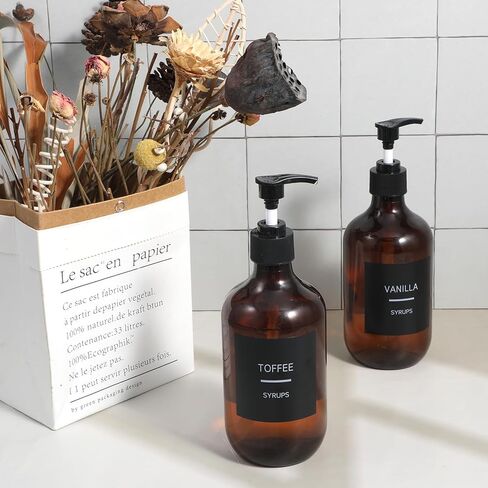 36 Pcs Coffee Syrup Labels, 2.5" x 2.5" Coffee Bar Organization Labels Black Waterproof PVC Stickers for Syrup Dispenser Drinking Glass Bottles in Kuwait