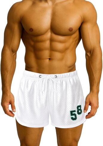Mens 3 inch Mesh Booty Dolphin Shorts Bodybuilding Athletic Color Block Short Vintage Running Shorts with Drawstring in Saudi Arabia