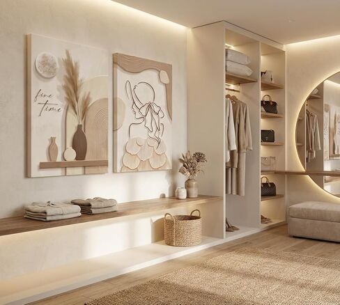 2pcs Neutral Abstract Canvas Wall Art Tan And Cream Beige Minimalist Wall Decor Pictures Modern Abstract Geometry Woman Posters Prints Paintings for Living Room Bedroom Bathroom Home Decorate in Saudi Arabia