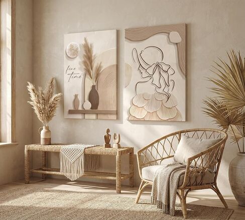 2pcs Neutral Abstract Canvas Wall Art Tan And Cream Beige Minimalist Wall Decor Pictures Modern Abstract Geometry Woman Posters Prints Paintings for Living Room Bedroom Bathroom Home Decorate in Saudi Arabia