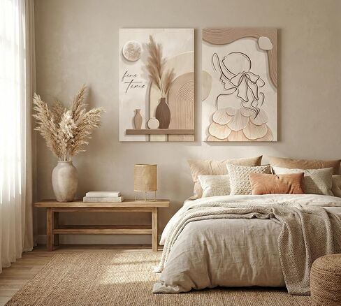 2pcs Neutral Abstract Canvas Wall Art Tan And Cream Beige Minimalist Wall Decor Pictures Modern Abstract Geometry Woman Posters Prints Paintings for Living Room Bedroom Bathroom Home Decorate in Saudi Arabia